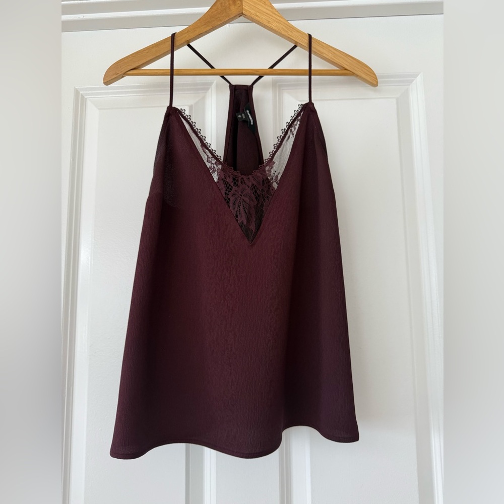 EUC Express Elegant Burgundy Lace Trim Cami Top
